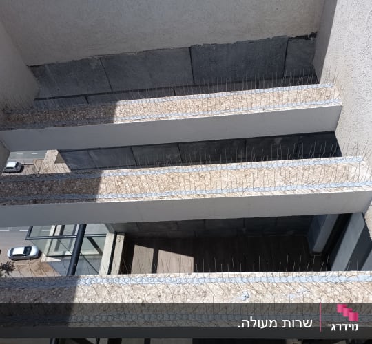 התקנת דוקרנים ממתכת נגד יונים על קורות חיצוניות בבניין
